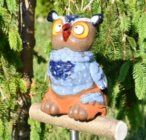 Keramik Gartenstecker Dekoration Statue Eule Vogel H18cm Midene Handgefertigt - Bild 1 von 13