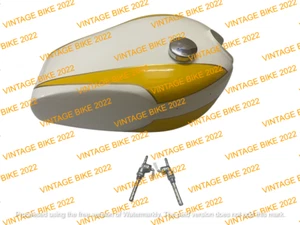TRIUMPH T160 TRIDENT YELLOW & WHITE STEEL PETROL FUEL TANK+CAP TAP/FIT FOR - Picture 1 of 7
