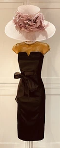 Coast UK 10/12 Black Satin Finish Fitted Pencil Bandeau Strapless Occasion Dress - Picture 1 of 9