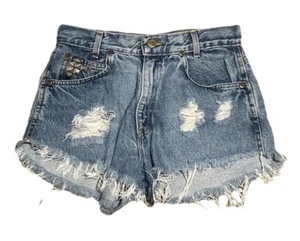 Vintage 80s 90s High Rise Made In USA Chic Jean Shorts Sz 26x1.5 studded 807 - Picture 1 of 4