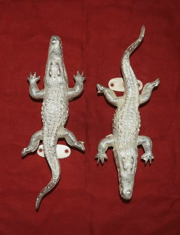 Brass Crocodile Door Handle Pair Silver Color Lizard Shape Door Puller Dec HK118 Cover