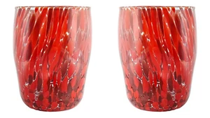 Pair of Murano Glass Drinking Art Tumblers Red Multi Handmade Millefiori - Picture 1 of 8