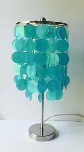 MCM Style Dangling Turquoise Blue Capiz Shell 21" Table Lamp - Picture 1 of 7