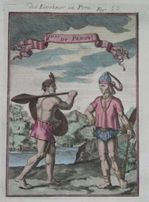 1719 ORIGINAL GRABADO PERÚ ECUADOR BOLIVIA INCA nativos GUERRERO NOBLE Foto 1 de 3