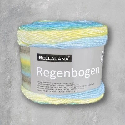 BELLALANA GARN WOLLE REGENBOGEN GELB BLAU 150 g FARBVERLAUFSGARN 100g/3,37€