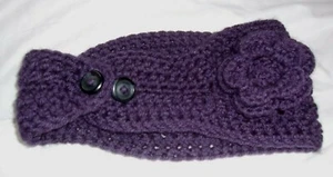 Handgestrickt von Alice Bordy (Meine Mutter) lila verstellbar Winter Stirnband mit Blume - Bild 1 von 3