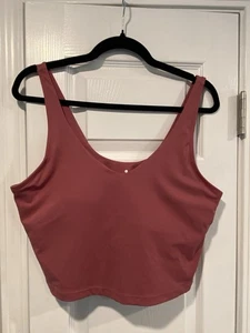 Mauve Pink V Neck Stretchy Cropped Tank Top Size XL Built in Bra Fitted Yoga Top - Picture 1 of 10