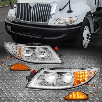 Faros LED cromados completos para 02-15 International 4100 4200 4300 4400 Foto 1 de 4