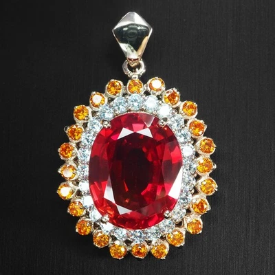 Seducente ciondolo fatto a mano in argento sterling 925 zaffiro arancione... - Immagine 1 di 4