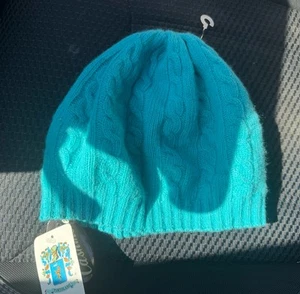Portolano Cashmere Hat Beanie Womens One Size Cable Knit Fisherman Blue NWT - Picture 1 of 2