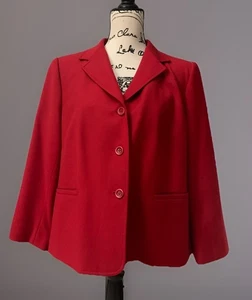 Talbots Petite Blazer Wolle rot gefüttert 16 W 3 Knopf Taschen gekerbter Kragen klassisch - Bild 1 von 6