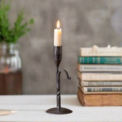 Primitive Colonial Wrought Iron Taper Candle Holder 8" - Image 1 of 3