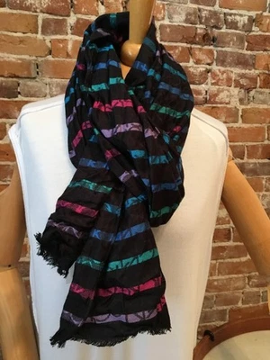 Calvin Klein Black Multi-color Stripes CK Logo Rectangle Everyday Scarf NEW - Image 1 of 3