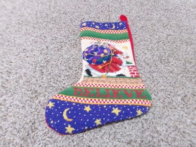 Mary Ebgelbreit Believe Christmas Stocking Needlepoint 1992 Vintage - Image 1 of 3