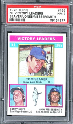 1976 Topps NL Victory Leaders Seaver/Jones/Messersmith #199 PSA 7 Foto 1 de 2