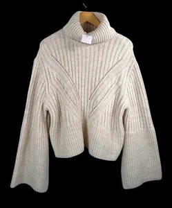 Mango bell sleeves chunky cable knit turtle neck oversized sweater cream sz M  - Picture 1 of 7