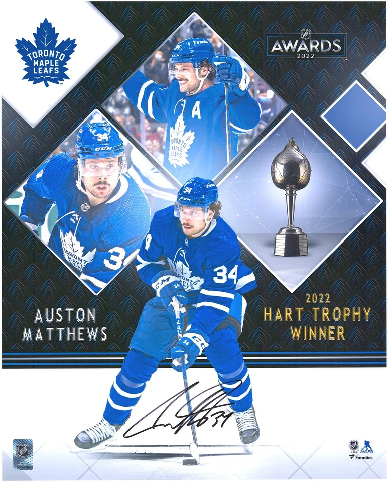 Auston Matthews Maple Leafs Signed 16x20 2022 Hart Trophy Winner Stylized Photo - Image 1 of 1
