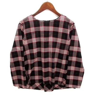 Georges Rech Women's Red Checkered No-Collar Pullover Long Sleeve Size 36 Used - Photo 1/4