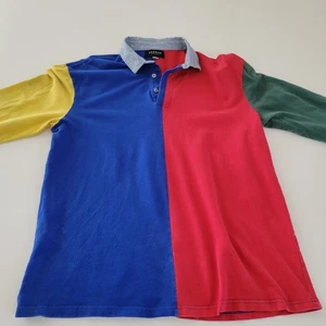 PacSun Colorblock Rugby Polo Long Sleeve Size Large Yellow Blue Red Green Y2K - Picture 1 of 12