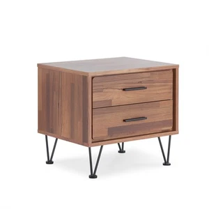 18" Brown Two Drawers Metal Nightstand - Picture 1 of 7