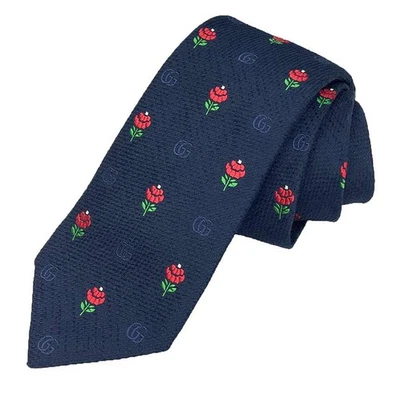 Corbata Gucci Azul Marino Seda Flor GG 148 cm Usada Sin Caja Foto 1 de 3