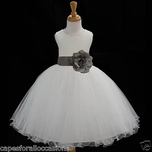 IVORY FLOWER GIRL DRESS KELLY LIME GREEN WATERMELON MERCURY GREY M 2 4 6 8 10 12 - Picture 1 of 26