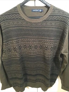 Nautica Herren Pullover XL Wollmischung Gestreift Langarm Rundhals Beige Fair 1078 - Bild 1 von 12