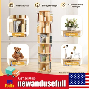 6 Tier 360° Rotating Bookcase Multifunctional Wood Storage Rack Bookshelf Stand - Picture 1 of 16