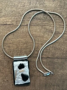 STERLING SILVER MULTICOLORED RECTANGULAR RESIN NECKLACE 15" - Picture 1 of 9