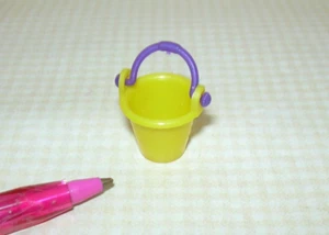 Miniature YELLOW Plastic Toy Pail w/Purple Handle Beach Sandbox DOLLHOUSE 1:12 - Picture 1 of 1