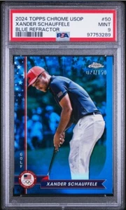 2024 Topps Chrome US Olympic Xander Schauffele Blue Refractor RC #d 21/150 PSA 9 - Picture 1 of 2