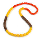 Long Chunky Resin Bead Necklace In Yellow/ Brown/ Orange - 86cm Long