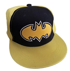 Six Flags Batman Baseball Embroidered Cap Snap Back  Adult Yellow Black Flat Lid - Picture 1 of 4