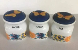 Guillen Porcelain Madrid Canisters Flour Sugar Tea 60-70s Flowers Butterflies - Picture 1 of 11