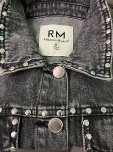 $130 Rebecca Minkoff Women’s Size M Gray Jeans Jacket w/ Silver Studs & Buttons - Picture 1 of 14