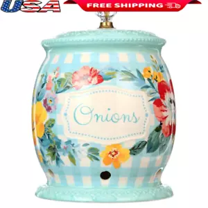 Ceramic Onion Keeper W/ Lid Kitchen Storage Freshness Floral Design Cool Dry New - Picture 1 of 6