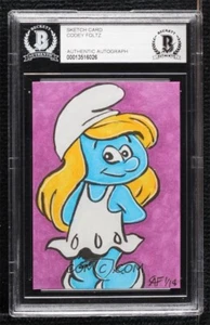 Die Schlümpfe Schlumpfine Original Kunst Skizzenkarte 1/1 BAS - Bild 1 von 2