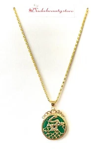 GF Goldkette mit Anhänger grüne Jade Stein Drache Intarsien doppelseitig Zo64 - Bild 1 von 3