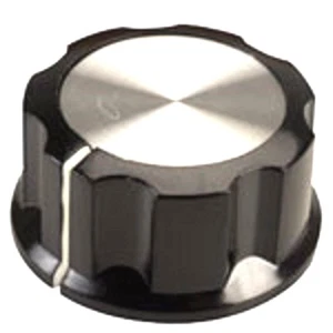 Perilla de control - Tapa negra/plateada - Línea blanca - Eje de 6,4 mm 33 mm (14896) - Imagen 1 de 1