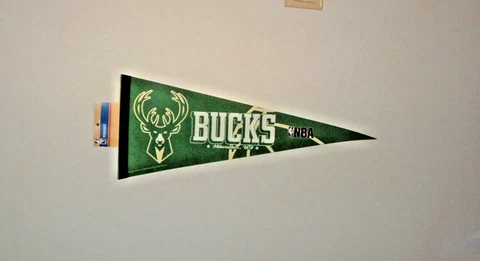 MILWAUKEE BUCKS GREEN DEER LOGO TRI ANGLE 12" X 30" FELT WALL PENNANT NEW NBA Cover