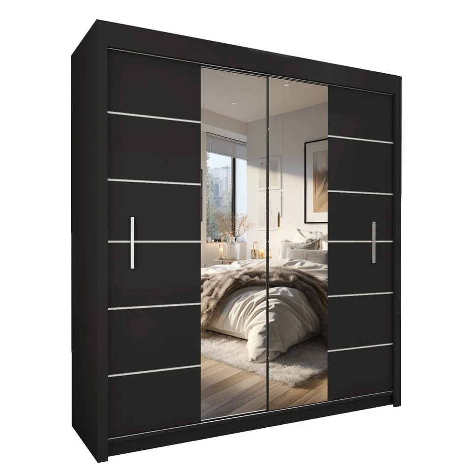 Modern 2 &3 Mirror Sliding Doors wardrobes 3 sizes , 3 colours  - Lisbon - Image 1 of 4