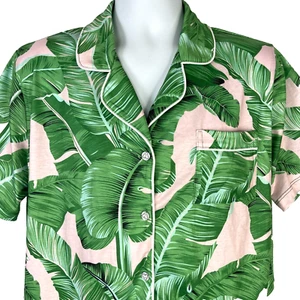 Ekouaer Tropical Banana Leaf Womens Button Sleep Pajama Top size XL 48x29 NWT - Picture 1 of 5