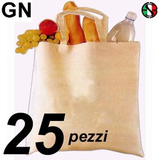 Borsa shopper neutra per la spesa in cotone stock 25 pezzi manici corti offerta
