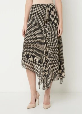 Falda midi asimétrica Oksana Dogtooth REISS de $330 | Negra/Blanca | Reino Unido 8 EE. UU. 4 Foto 1 de 4