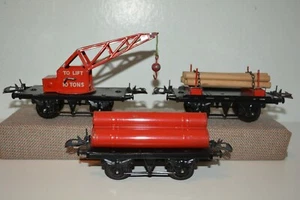 Hornby Postwar O Gauge Train Car England Crane Flat Work Cars  - Picture 1 of 12