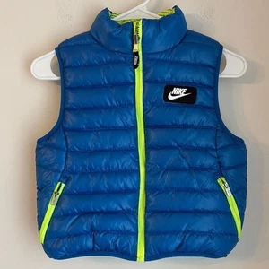Nike Kids boys unisex Blue Puffer Reversible neon yellow blue Vest size 7 EUC! - Picture 1 of 10
