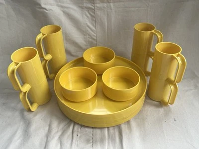 Vintage HELLER Massimo Vignelli Melamine MCM • Yellow 13" Plate Cup Bowl Tray - Image 1 of 4