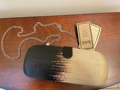 NEW with Tags Le Sac By Kultura Woven BURI Palm Hard Wall Satchel Handbag Brown - Image 1 of 4