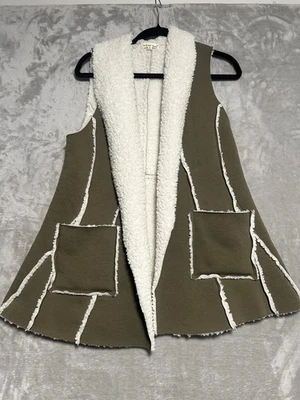 Indigo Soul Sherpa内衬背心女式小号绿色白色口袋雪兔 — 第 1/4 张图片