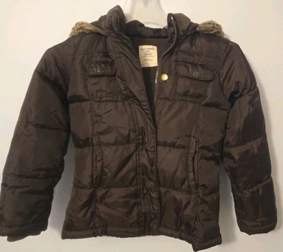 Old Navy Kids Small Brown Puffer Jacket Hooded Faux Fur Trim Winter Coat Warm... - Image 1 of 3
